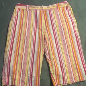 Kim Rodgers pink orange and yellow striped shorts